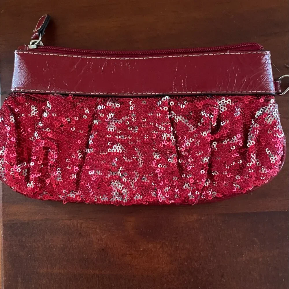 Red Sequin Wristlet Clutch Purse